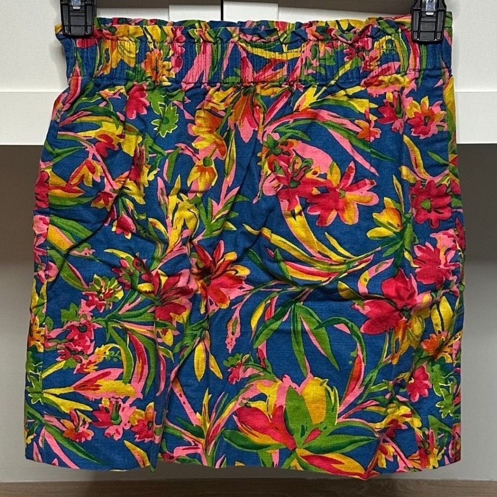 J.Crew Mini‎ Skirt Womens 2 Floral Linen Cotton Paperbag Waist Lined Resort